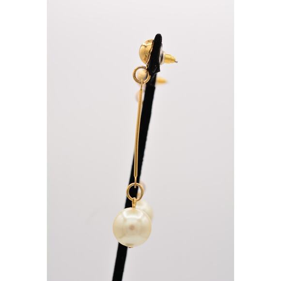 Vintage Dangle Earrings Long Round Faux Pearl Drop White Chunky 1990s BinZ - Picture 11 of 12